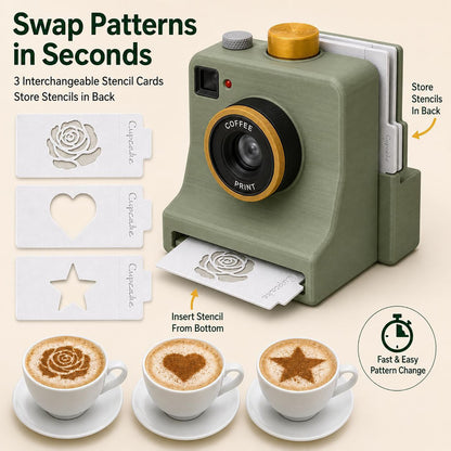 LovedLatte Coffee Art Printer | One-Touch Manual Cocoa & Coffee Stencil Duster