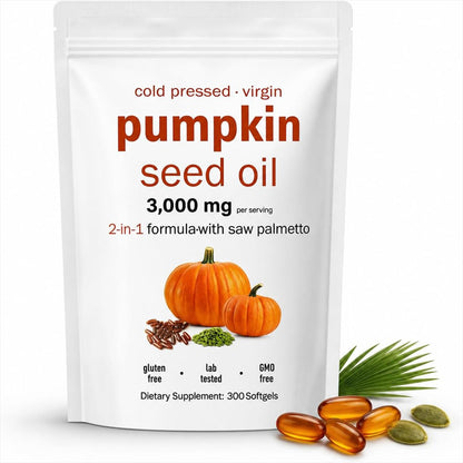 Pumpkin Seed Oil 3000mg with Saw Palmetto  Cold Pressed, 300 Softgels