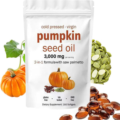 Pumpkin Seed Oil 3000mg with Saw Palmetto  Cold Pressed, 300 Softgels
