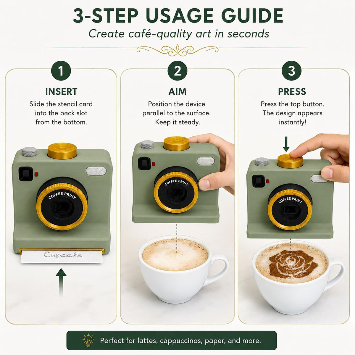 LovedLatte Coffee Art Printer | One-Touch Manual Cocoa & Coffee Stencil Duster