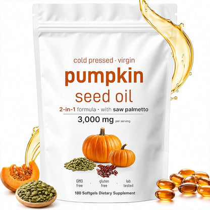 Pumpkin Seed Oil 3000mg with Saw Palmetto  Cold Pressed, 300 Softgels